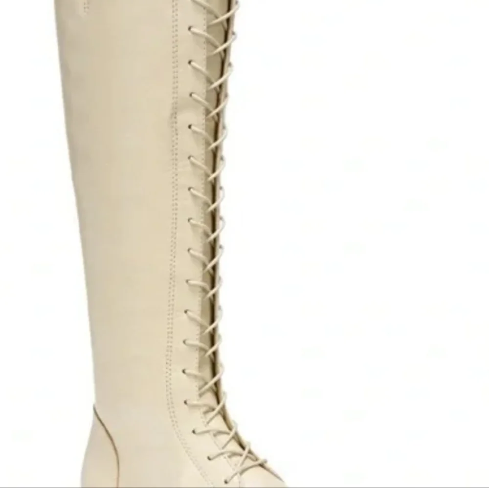 New Sam Edelman Women's Leather High Knee Boots Size 6.5 Cream Color